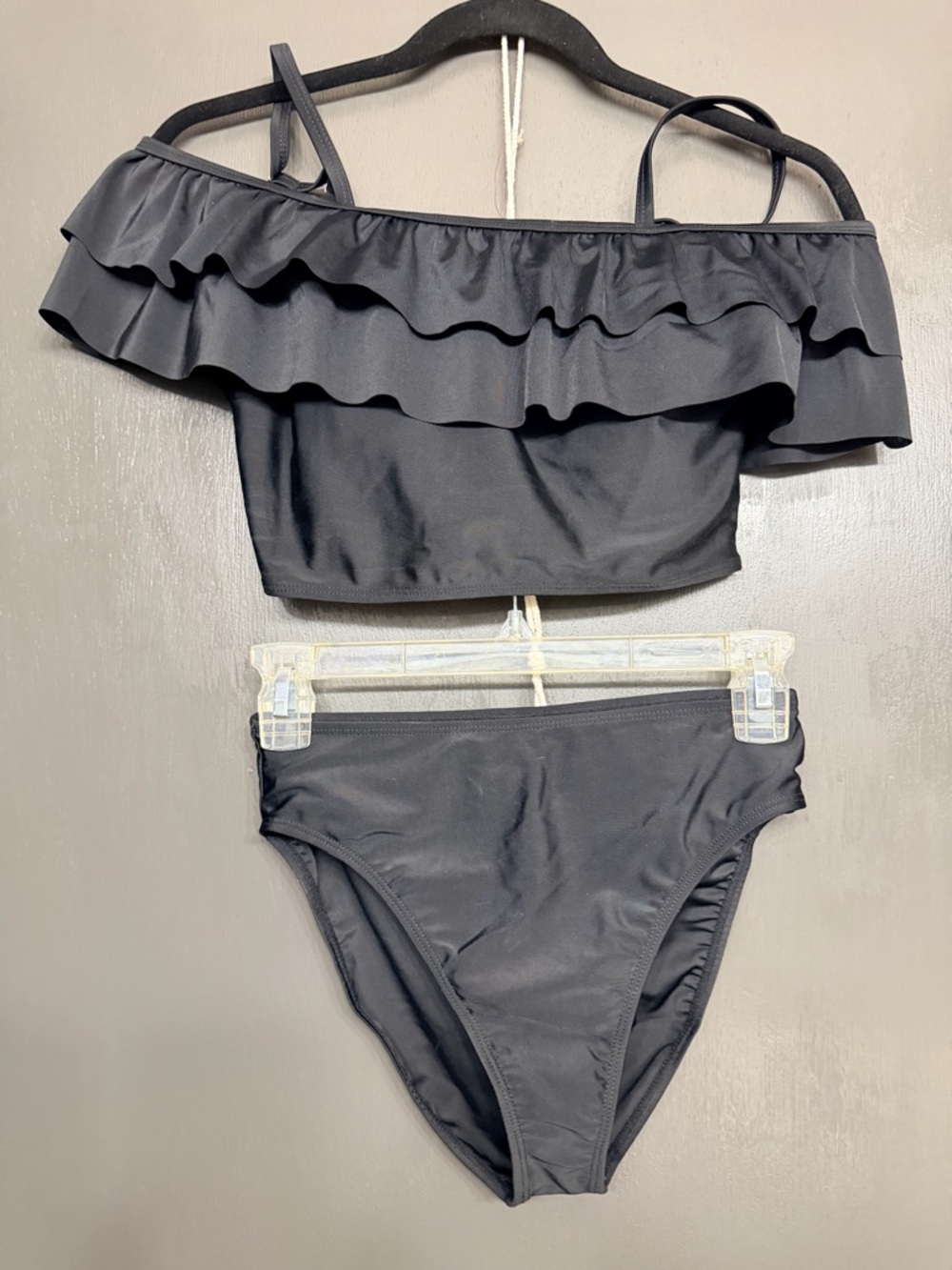 Tahari Black Two-Piece Swimsuit with Ruffle Detail
